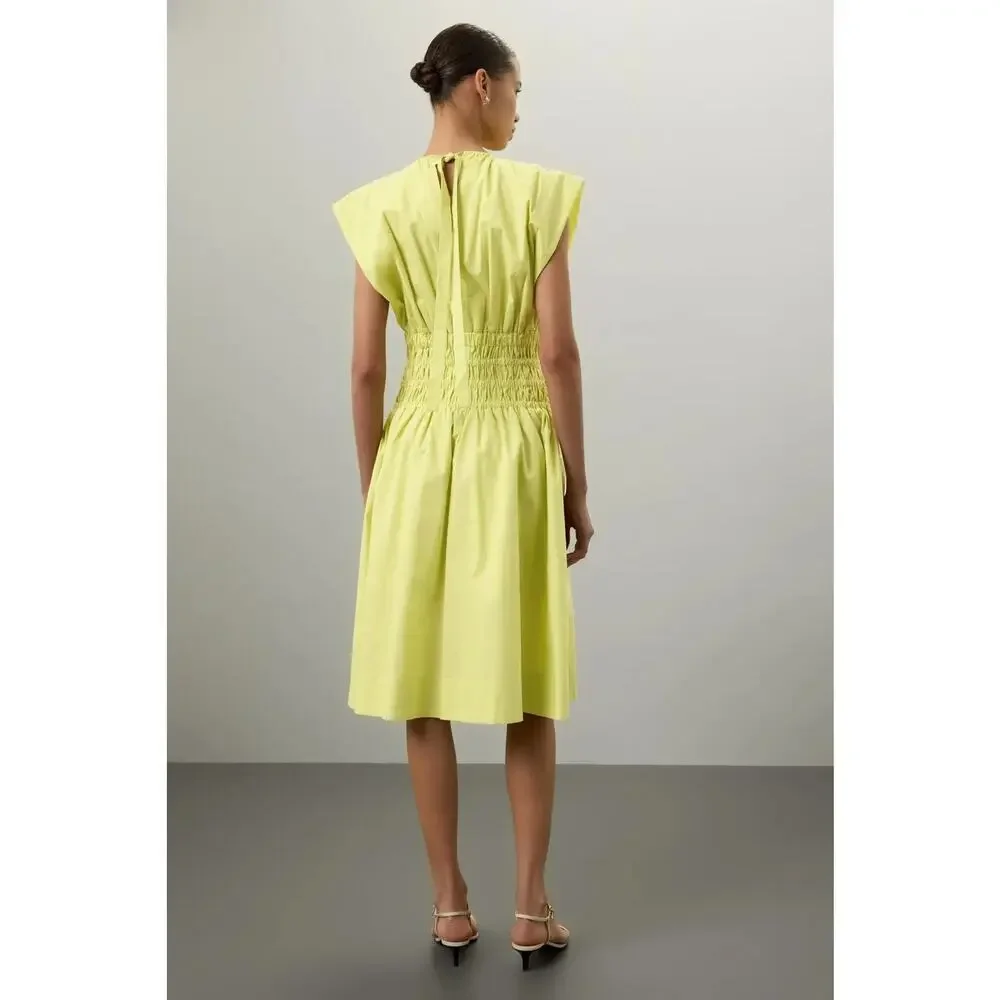 Eudon Choi Cotton Poplin Dress Sleeveless Smocked Knee Length A-Line Green 8